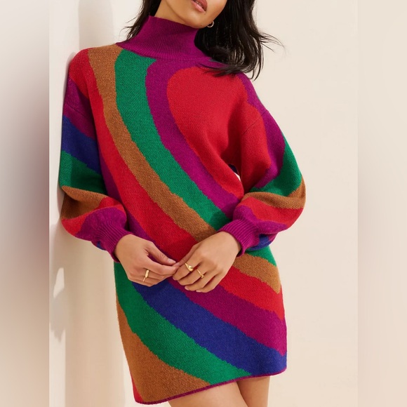 FARM Rio Dresses & Skirts - FARM Rio Rainbow Wild Hearts Sweater Dress